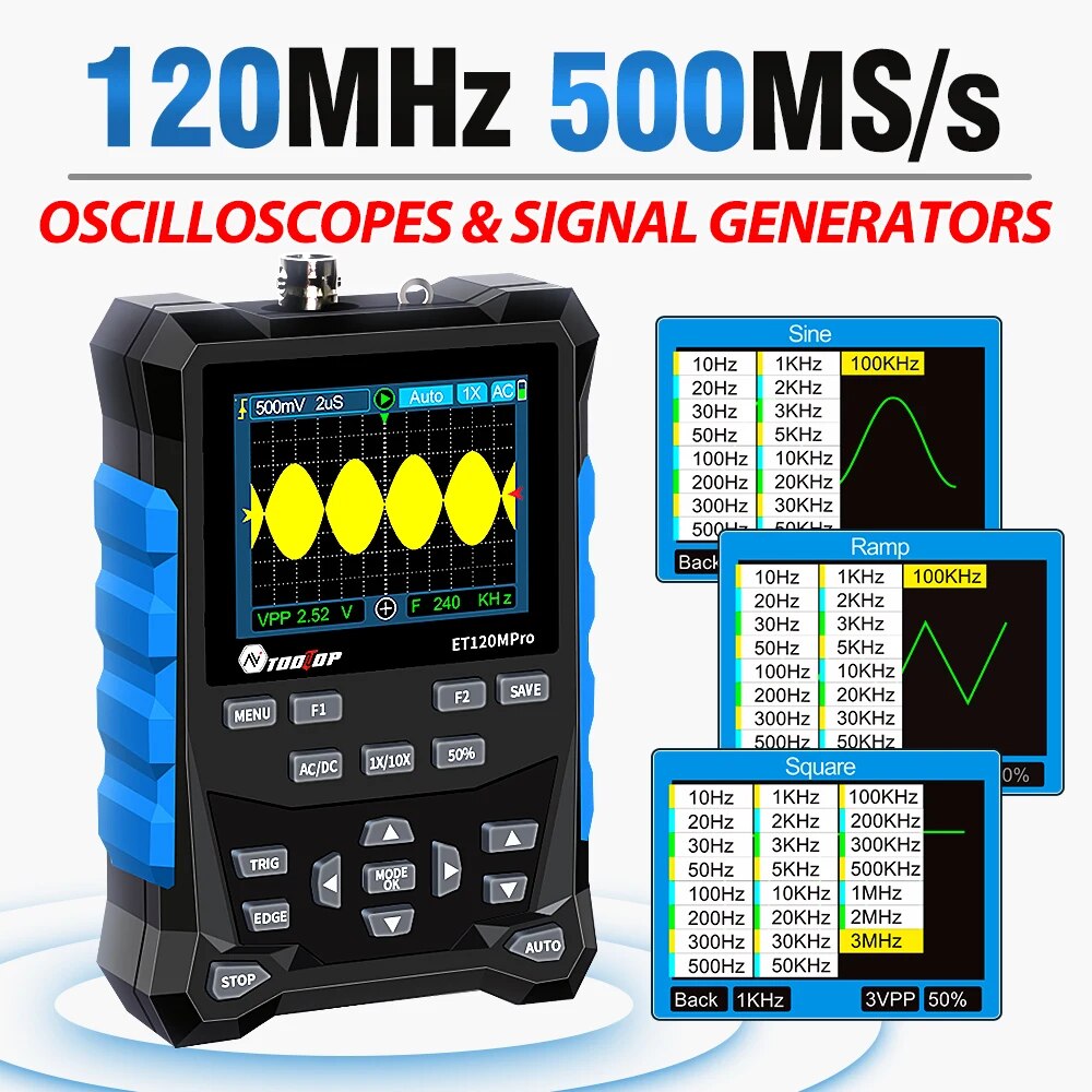 Digital Storage Oscilloscope 100Mhz - TOOLTOP ET120MPro przenośny oscyloskop cyfrowy 120